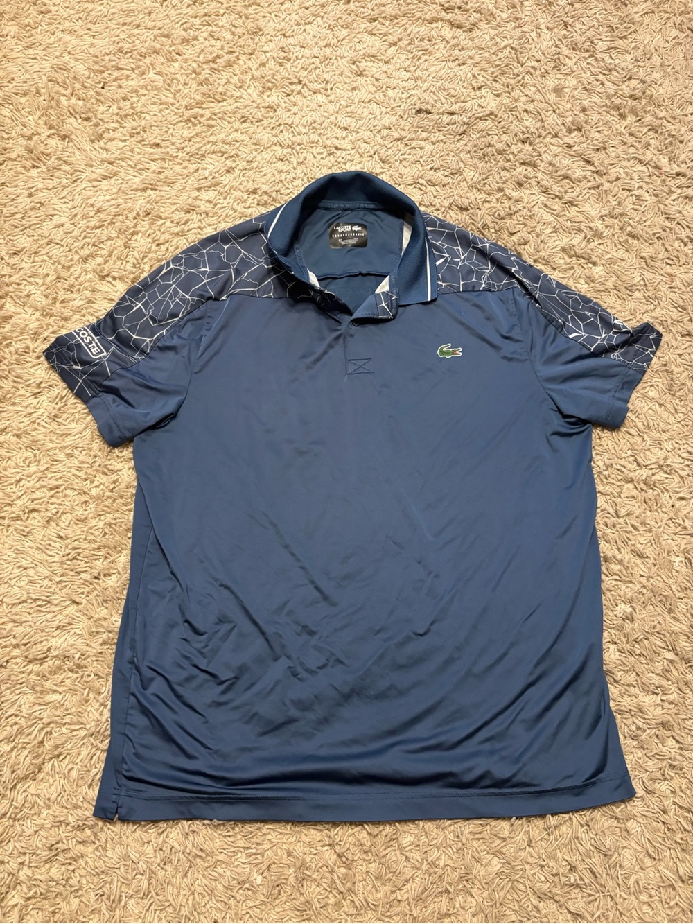 Lacoste Novak Djokovic Mens Navy Blue Geometric Print Short Sleeve Polo Shirt XL